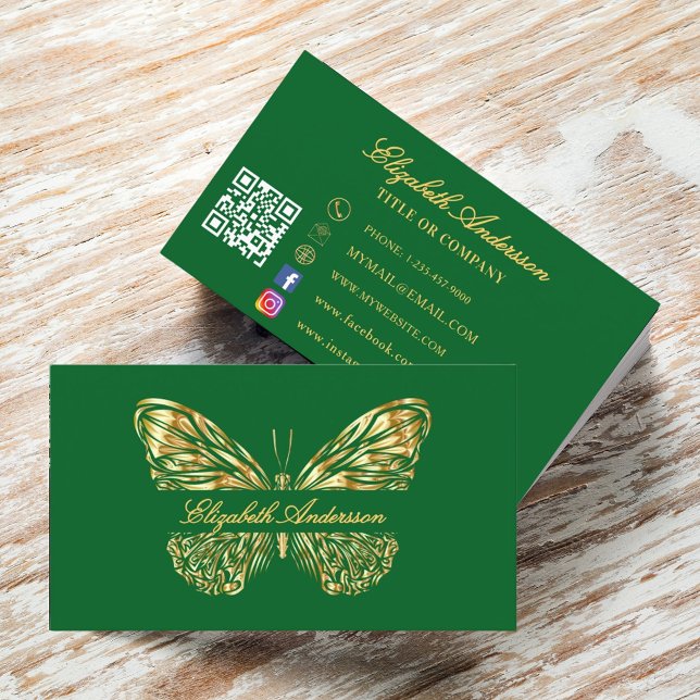 QR-kodskript för Butterfly grönt guld Visitkort (Skapare uppladdad)