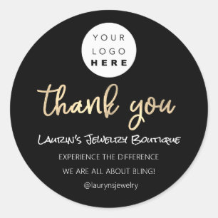 QR-kodskript i Tack Shopping Namn Logotyp, svart Runt Klistermärke