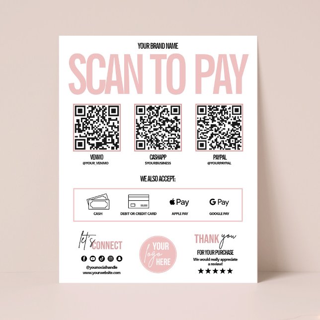 QR-kodsökning för att Betala betalningsskylt Venmo Poster (QR code scan to pay business payment sign, Venmo payment sign)