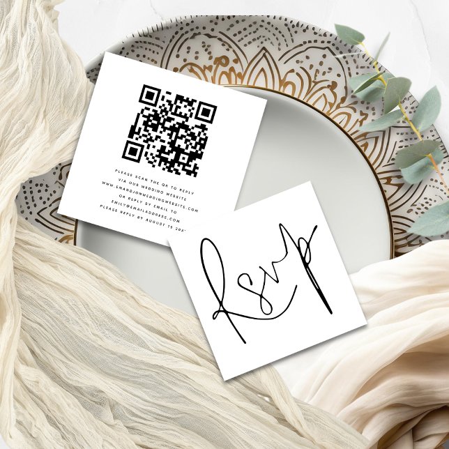 QR-kodsskript med minimal Elegant Bröllop OSA Tilläggskort (Front and back view)