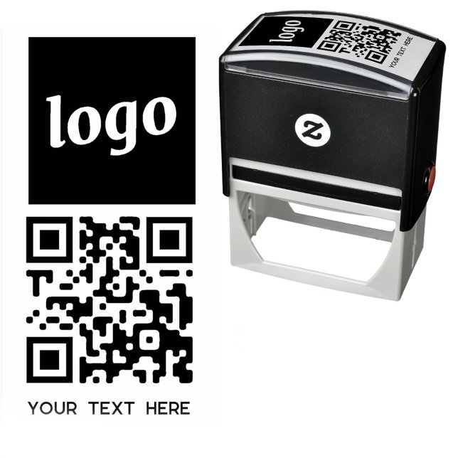 QR-kodtext för enkel Logotyp Självfärgande Stämpel (Logo with QR code and custom text business promotional self inking stamp)