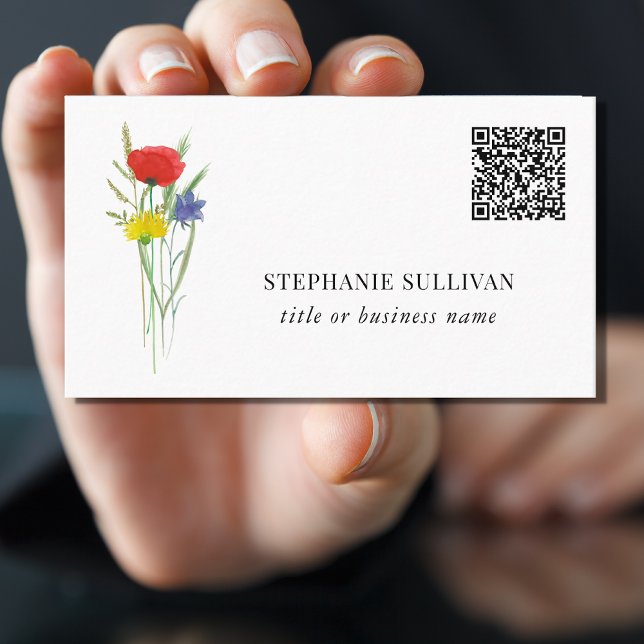 QR-kodtitel Business Namn Wildblomma Visitkort (Skapare uppladdad)