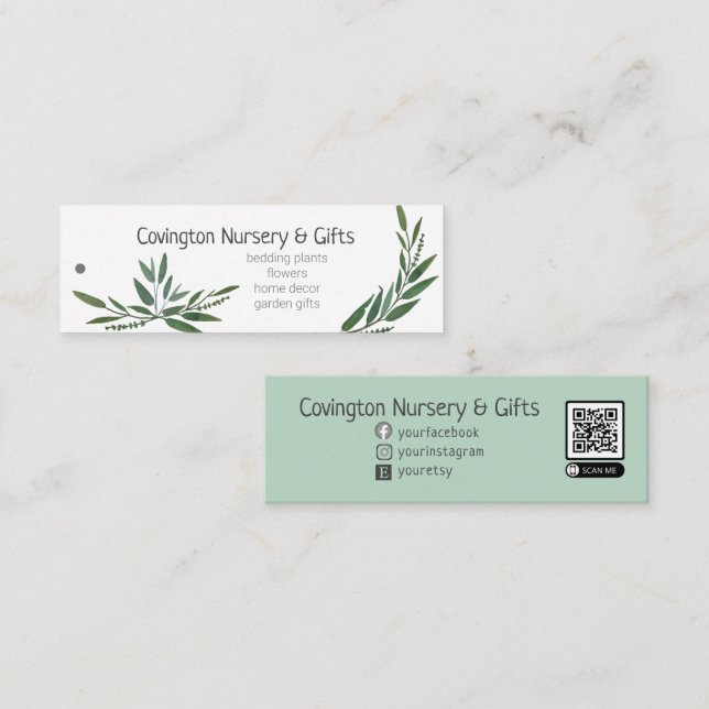 QR-kodwebbplats Garden Nursery Merchandise-Märkre Mini Visitkort (Fram/baksida)