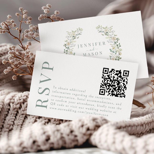 QR-kort för enkel Grey Blommigt-Bröllop OSA Tilläggskort (Skapare uppladdad)