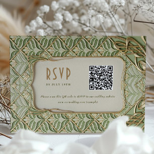 QR-kort för grönt och Guld Blommigt Bröllop OSA Inbjudningar