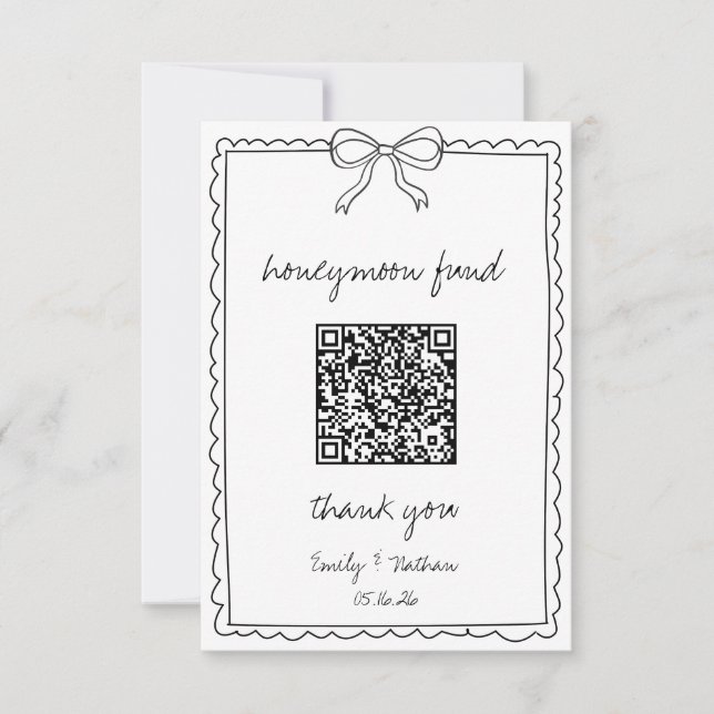 QR-kort för Hand plockade Bow Bröllop Honeymånfond (Framsida)