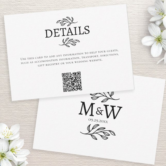 QR-kort för Monogram Initialer i bröllop OSA Kort (Wedding information details website QR code enclosure card couple monogram initials botanical art)