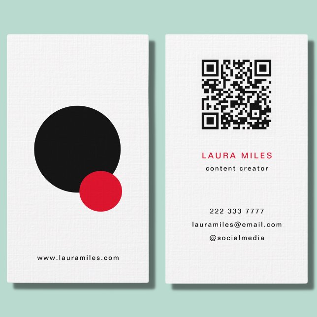 QR-Kreativet Contemporary Black Red Circle Visitkort (Skapare uppladdad)