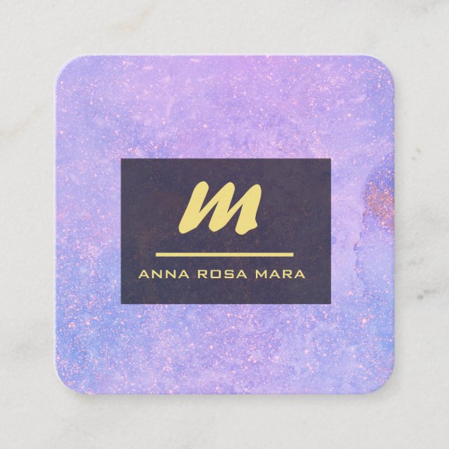 *~* QR Lavender White Guld Magenta Initial AP65 Fyrkantigt Visitkort (Framsida)