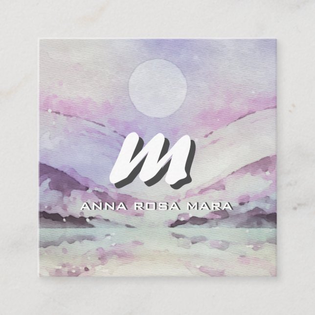 *~* QR LILA Abstrakt liggande natur AP93 Fyrkantigt Visitkort (Framsida)