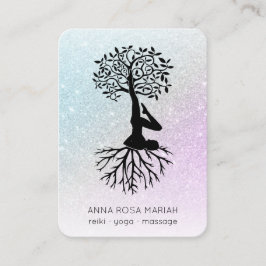 *~* QR Livets träd Yoga . Pastel Glitter Zen Visitkort
