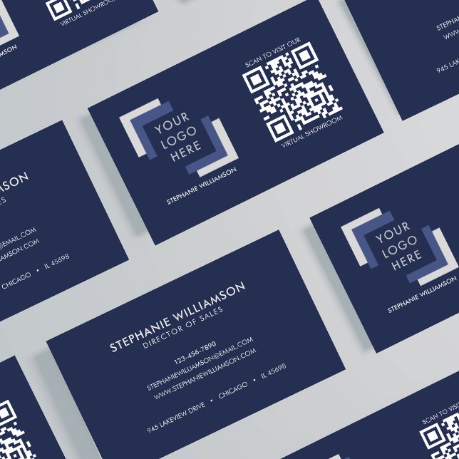 QR Logotyp Business Anpassningsbar Logotyp Navy Mo Visitkort (Skapare uppladdad)