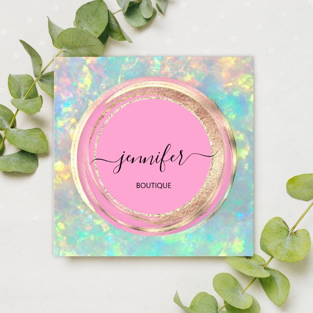 QR Logotyp Glitter Guld Drives Holograph Rosa Fyrkantigt Visitkort (Skapare uppladdad)