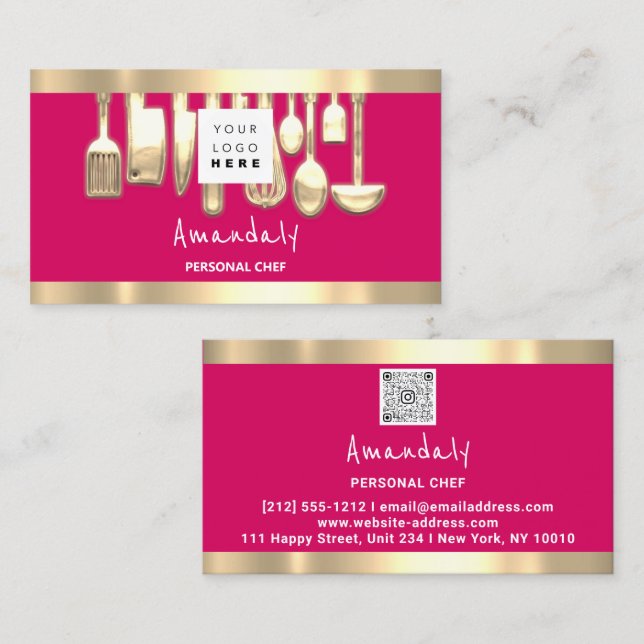 QR Logotyp Personal Chef Cooking Restaurant Food R Visitkort (Fram/baksida)