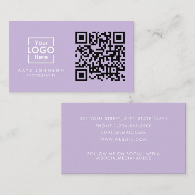 QR-Logotyp - Professionell - modern Lila Visitkort (Fram/baksida)