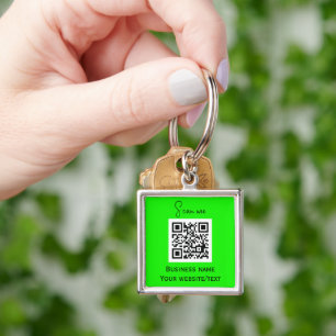 QR-Logotyp - Professionell - Neon-Grönt Fyrkantig Silverfärgad Nyckelring