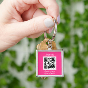 QR-Logotyp - Professionell Shock rosa Girly Fyrkantig Silverfärgad Nyckelring