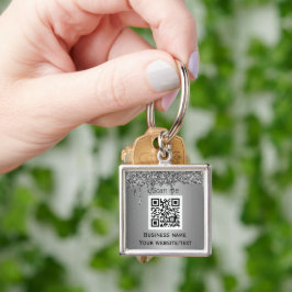 QR-Logotyp - Professionell Silver Fyrkantig Silverfärgad Nyckelring