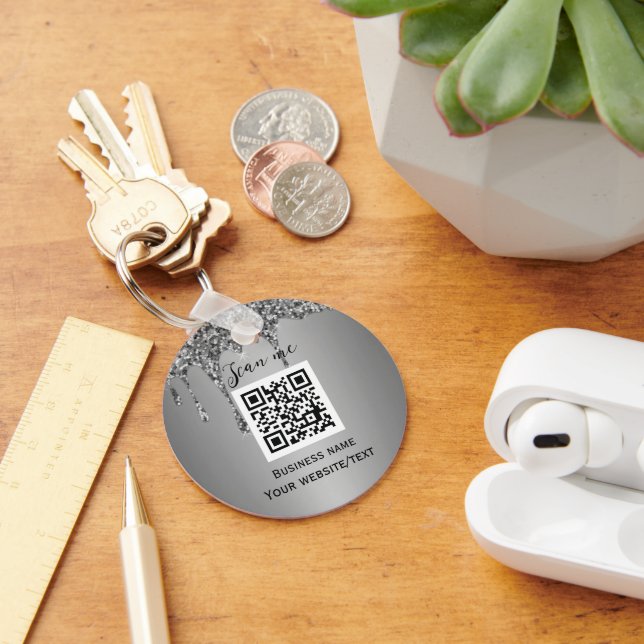QR-Logotyp - Professionell Silver Nyckelring (Skrivbord)