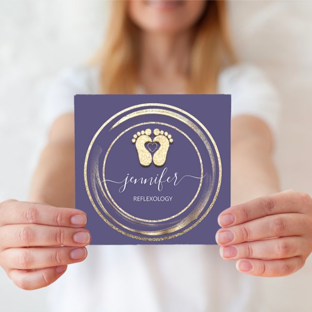 QR Logotyp Reflexology Foot Massage Feet Lila Fyrkantigt Visitkort (QR Code Logo Reflexology Foot Massage Feet Purple Square Business Card)