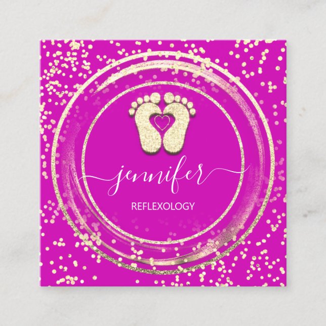 QR Logotyp Reflexology Foot Massage Feet Rosa Fyrkantigt Visitkort (Framsida)
