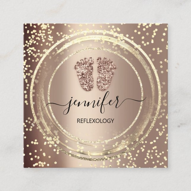 QR Logotyp Reflexology Massage Feet Ro Guld Fyrkantigt Visitkort (Framsida)