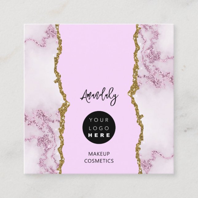 QR Logotyp Rosa Marble Guld Glitter Fyrkantigt Visitkort (Framsida)