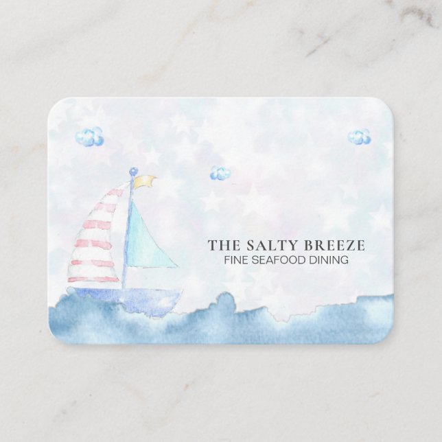 *~* QR Logotyp Sea Pastel Segelbåt Bra Dining Beac Visitkort (Framsida)