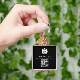 QR-Logotyp, svart, minimalistisk verksamhet Fyrkantig Silverfärgad Nyckelring