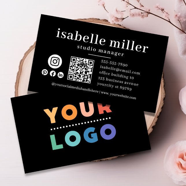 QR-Logotyp - svart, modern Professionell Visitkort (QR Code Business Logo Black Modern Professional Business Card)