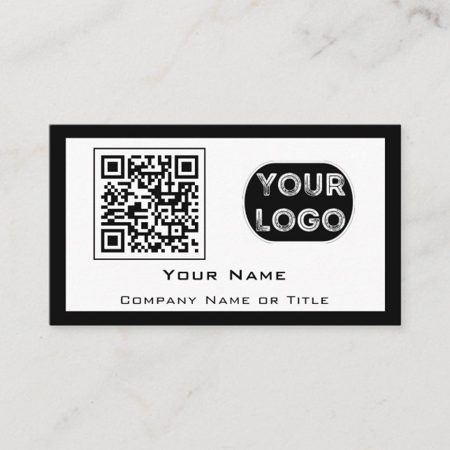QR-Logotyp, vit, svart minimalistisk Visitkort (Framsida)