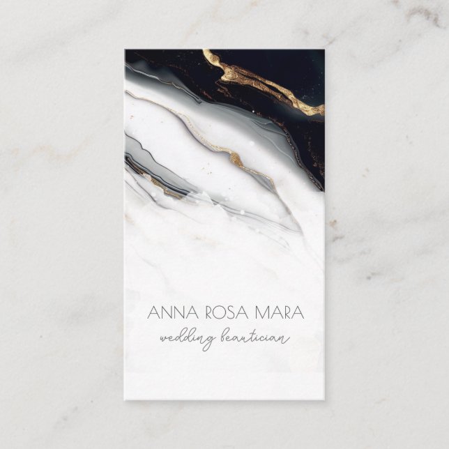 *~* QR Luxe Agate Black Guld White Glam AP66 Visitkort (Framsida)