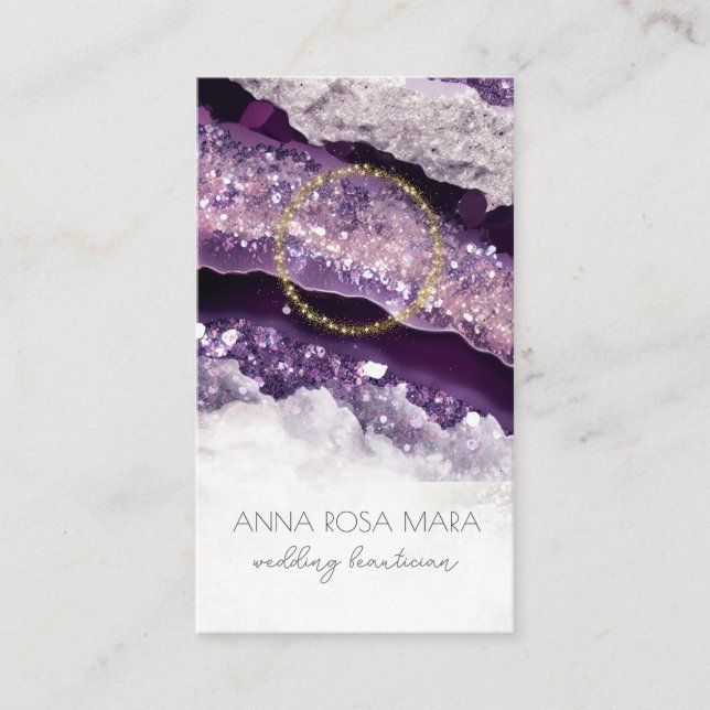 *~* QR Luxe Agate Marble PHOTO LOGOTYP Lila AP66 Visitkort (Framsida)
