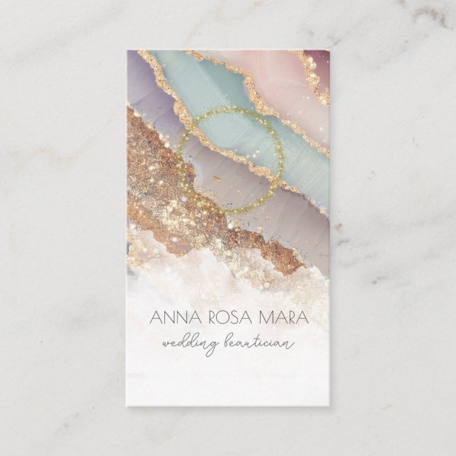 *~* QR Luxe Agate Pastel PHOTO LOGOTYP Guld AP66 Visitkort (Framsida)