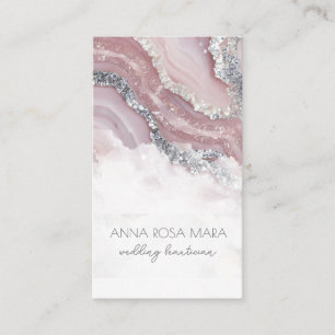 *~* QR Luxe Agate ROSA Silver Glitter Glam AP66 Visitkort