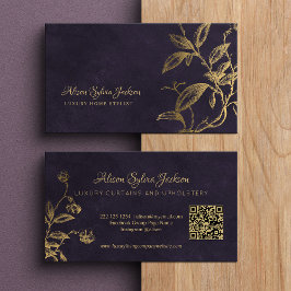 QR Luxury purple elegant faux gold foil foliage Visitkort