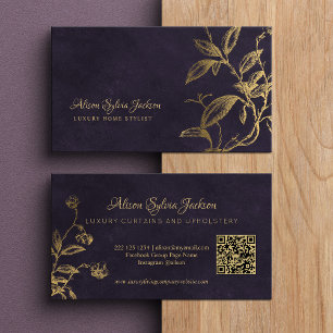 QR Lyx lila elegant falsk guld foliebladverk Visitkort