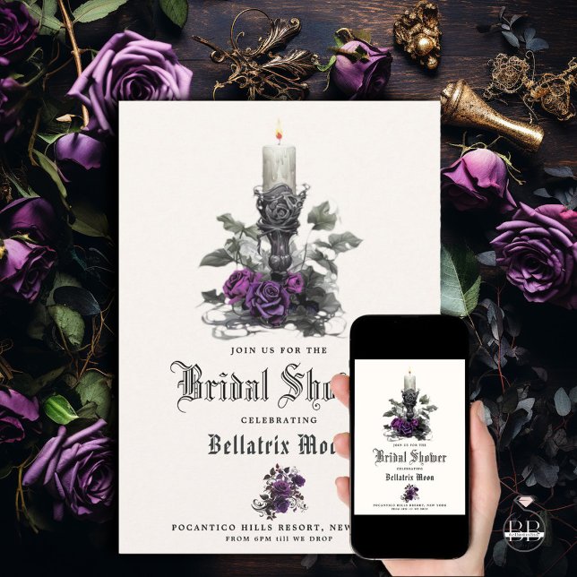 QR Macabre Deep Amethyst Lila Candle Inbjudningar (Skapare uppladdad)