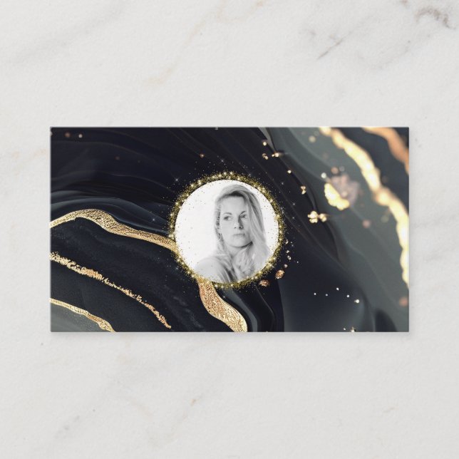 *~* QR Marble Logotyp Guld Glitter AP66 Photo Visitkort (Framsida)