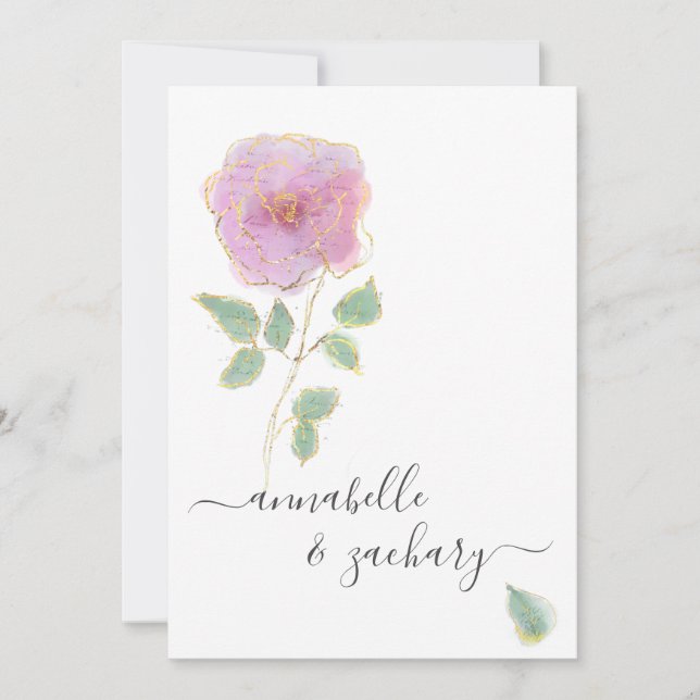 *~* QR MINIMAL OSA Ro Guld Glitter AR12 Bröllop Inbjudningar (Framsida)