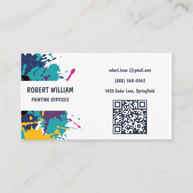 QR Modern Målningsservice | Färgglad Stänk Visitkort (Framsida)
