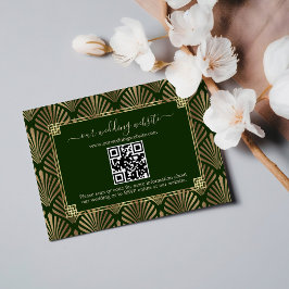 QR Mörk grönt Guld Art Deco Bröllop OSA Kort