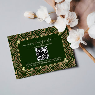 QR Mörk grönt Guld Art Deco Bröllop OSA Kort