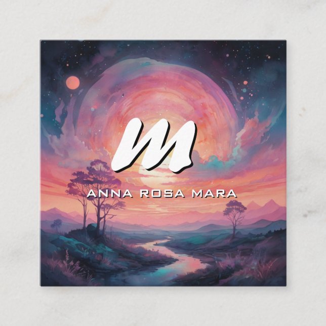 *~* QR Mountains Stream Modern Ligcape Sol AP93 Fyrkantigt Visitkort (Framsida)