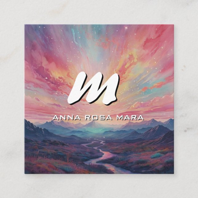 *~* QR Mountains Stream Modern liggande AP93 Fyrkantigt Visitkort (Framsida)