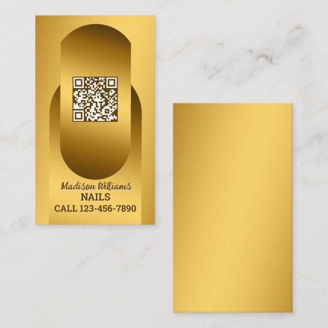 QR Nail Technician Golden Affärskort Visitkort (Fram/baksida)