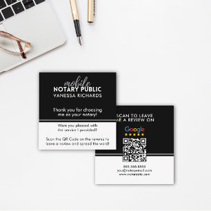 QR Notary Tack för snyggt Black & White Review Fyrkantigt Visitkort