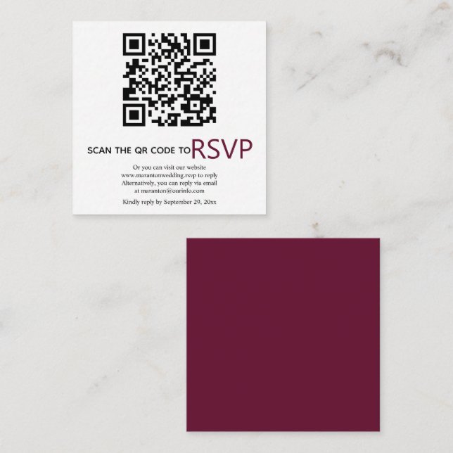 QR-online OSA modern burgundy bröllop Tilläggskort (Fram/baksida)