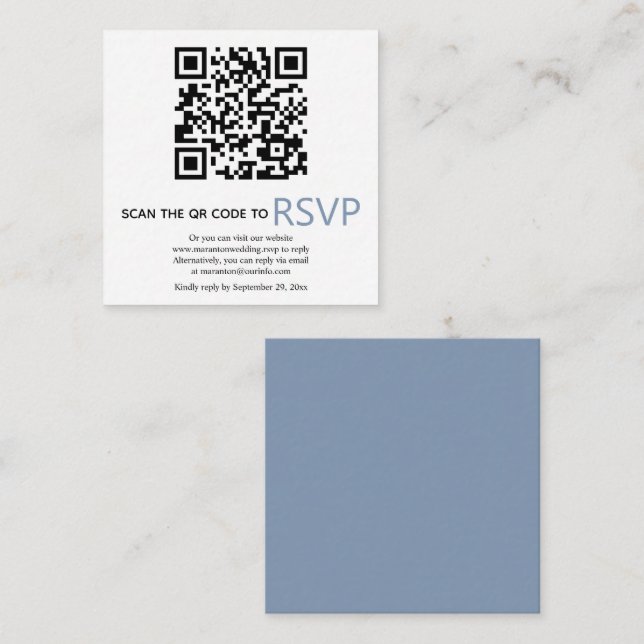 QR-online OSA modern dammig blå bröllop Encl Tilläggskort (Fram/baksida)