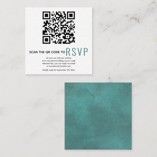 QR online OSA nedfläckad  teal blue bröllop Encl Tilläggskort (Fram/baksida)